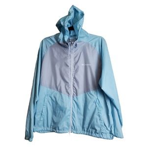 COLUMBIA Large Full Zip WINDBREAKER Lightweight Jacket Hood Hiking Blue Athletic